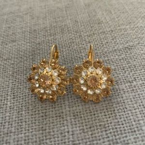 Gold plated flower crystal dangle earrings